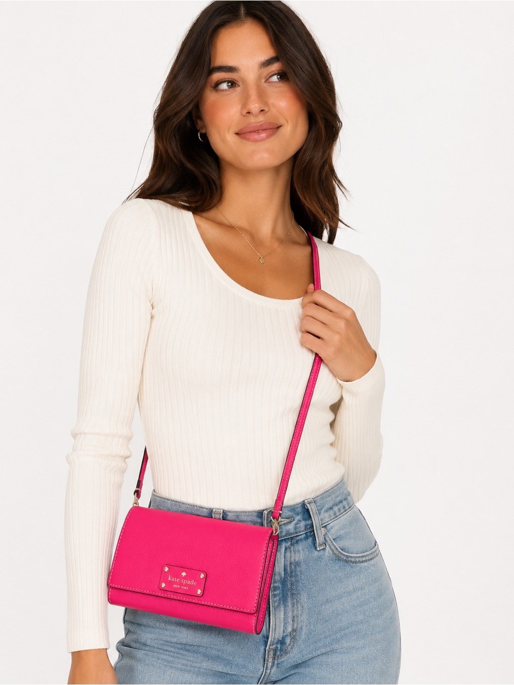 Kate Spade New York Hot Pink Leather Crossbody Wallet Clutch (like new)
